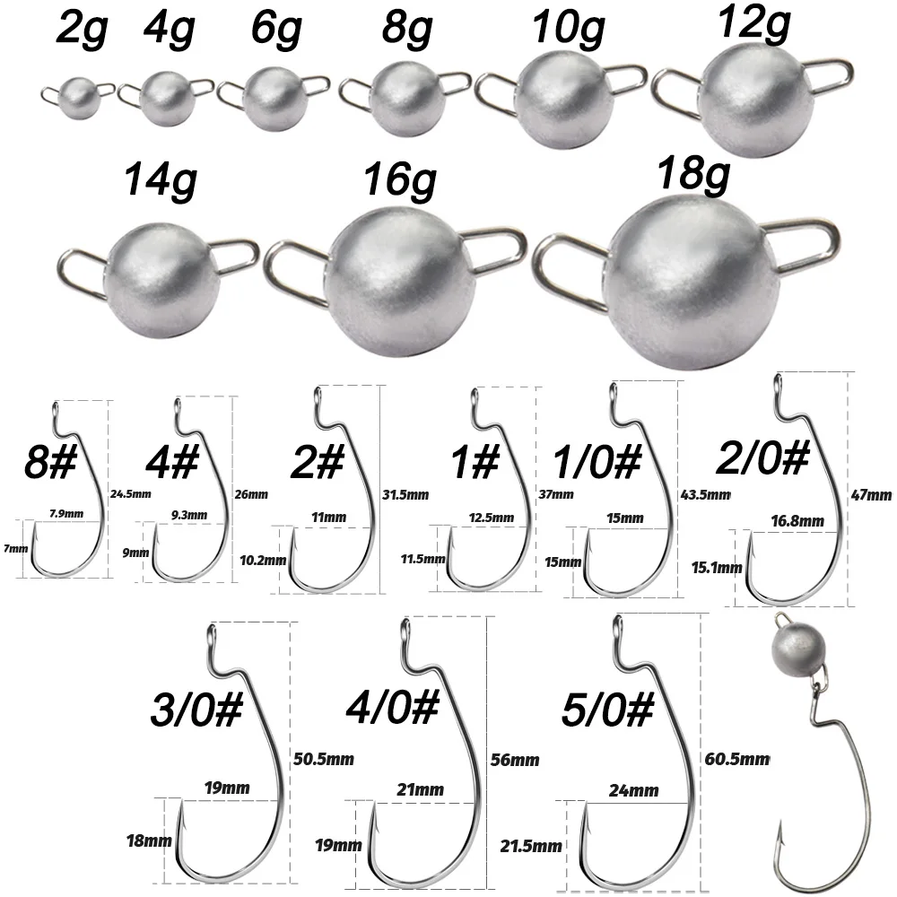 5Pcs Metal Jig Head Worm Hooks - огляд і ціна Fishing Hook Offset